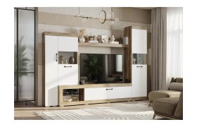 Стенка в гостиную Тесла ГС-01, дуб каньон/белый