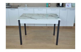 Стол обеденный Альфа фотопечать / бетон белый Белый мрамор / опора квадро  черная