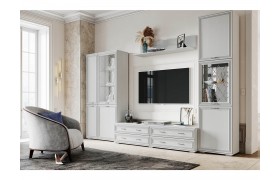 Стенка Модульная гостиная Ливорно, набор 1, Ясень анкор светлый/Патина