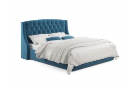 Мягкая кровать "Stefani" 1600 синяя с подъемным механизмом с орт.матрасом PROMO B COCOS
