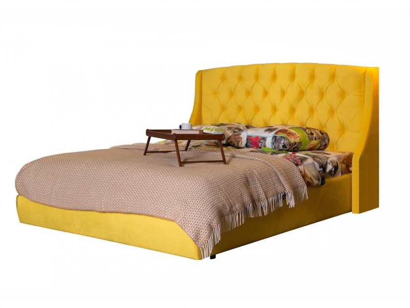 Мягкая кровать Stefani 1400 желтая с ортопед. основанием с Мягкая кровать Stefani 1400 желтая с ортопед. основа