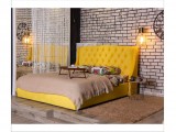 Мягкая кровать Stefani 1600 желтая с ортопед. основанием с матра купить