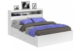 Кровать Виктория белая 140 с блоком, ящиками и матрасом ГОСТ