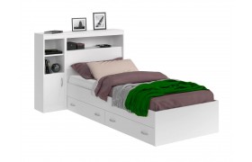 Кровать Виктория белая 90 с блоком, 1 тумбой, ящиками и матрасом