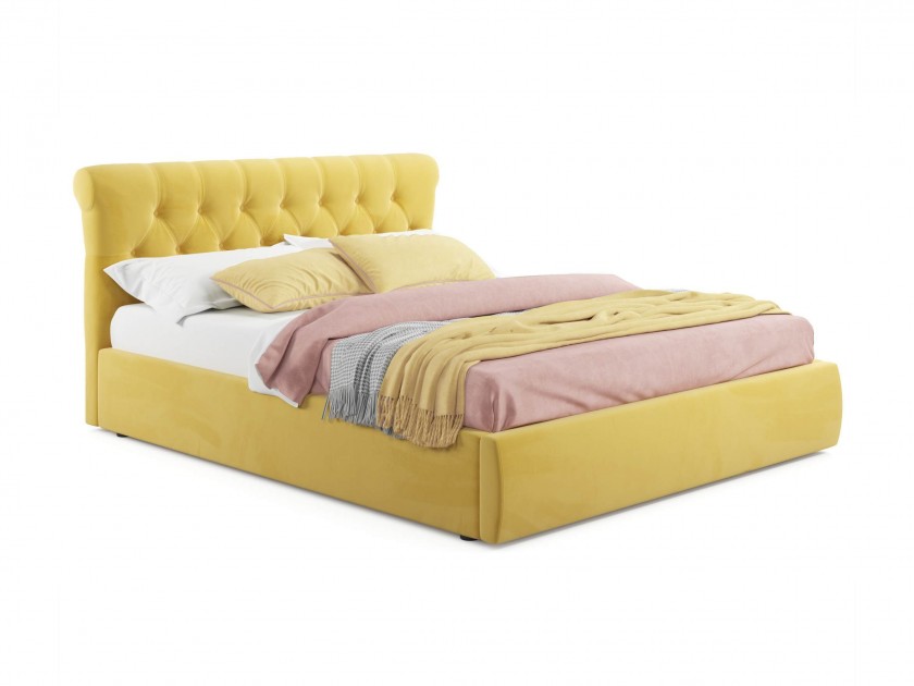 Мягкая кровать Ameli 1600 желтая с подъемным механизмом Мягкая кровать Ameli 1600 желтая с подъемным механизмом