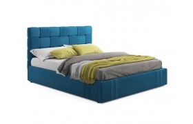 Мягкая кровать Tiffany 1600 синяя с подъемным механизмом с матрасом АСТРА