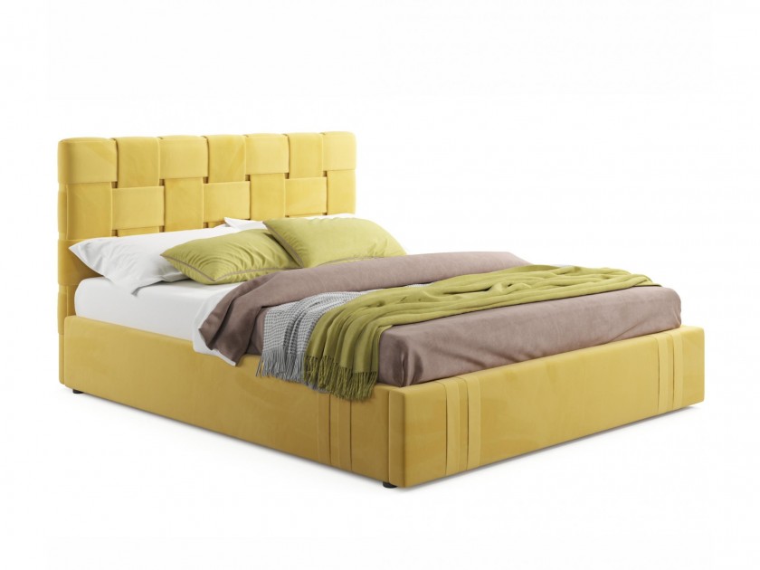 Мягкая кровать Tiffany 1600 желтая с ортопедическим основанием с Мягкая кровать Tiffany 1600 желтая с ортопедическим основанием с