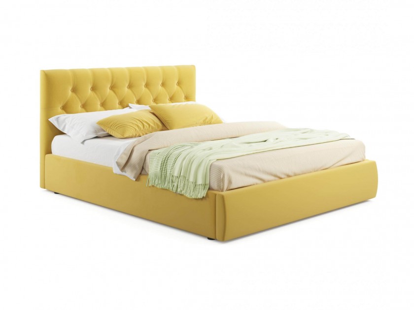 Мягкая кровать Verona 1400 желтая с подъемным механизмом Мягкая кровать Verona 1400 желтая с подъемным механизмом