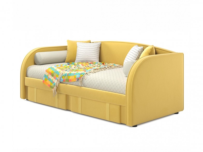 Мягкая кровать Elda 900 желтая с ортопедическим основанием и Мягкая кровать Elda 900 желтая с ортопедическим основанием и