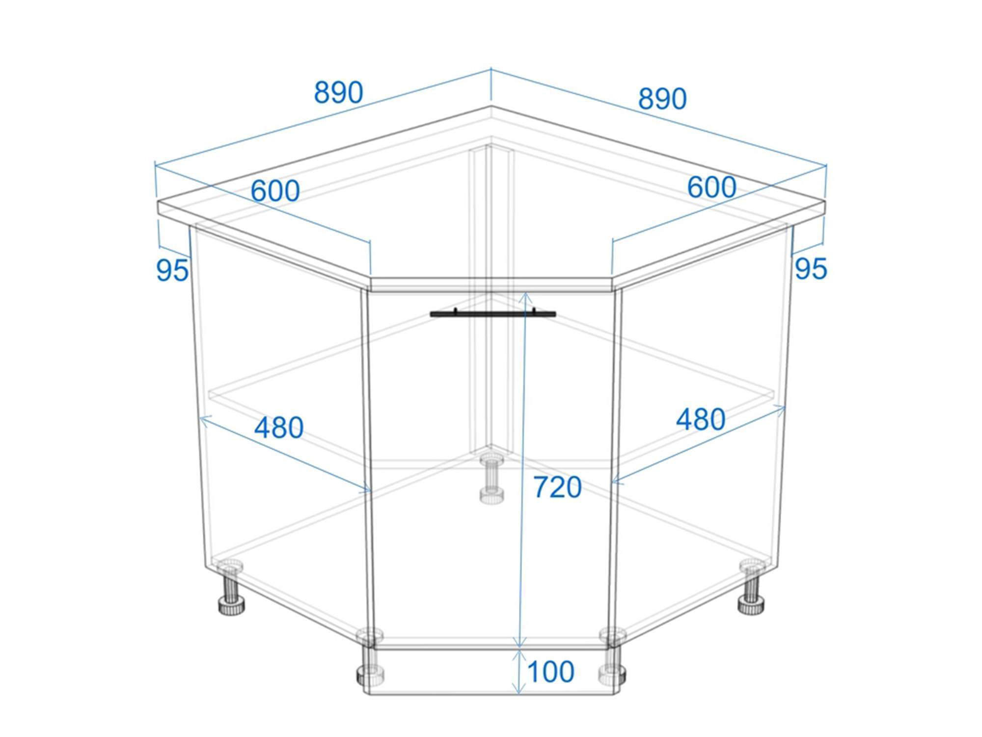Угловая тумба кухни размеры